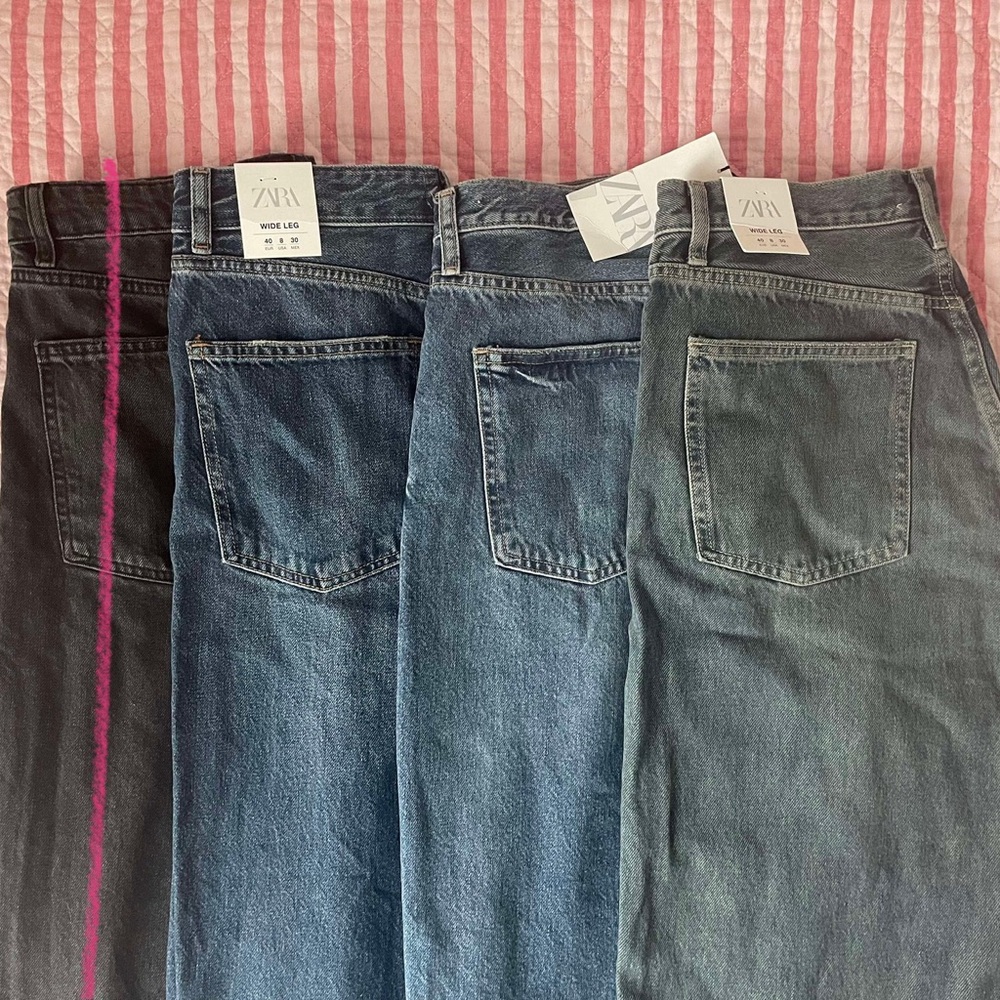 Zara High Rise Full Length Wide Leg Jeans Various Blue Washes